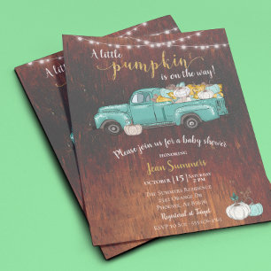 Baby Shower Pumpkin Lastbil Rustic Barn Wood Autum Flygblad