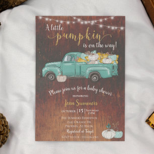 Baby Shower Pumpkin Lastbil Rustic Barn Wood Autum Inbjudningar