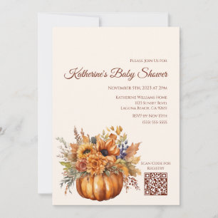 Baby Shower-Pumpkin med Flowers- Inbjudningar