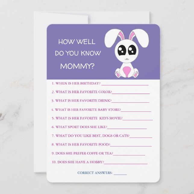 Baby Shower Rabbit, hur bra vet du Mamma? Inbjudningar (Framsida)