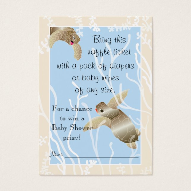 Baby Shower Raffle Biljett/Cream/Blue Turtle Visitkort (Framsidan)