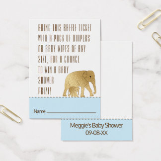Baby Shower Raffle Biljett Elephant Guld Blue