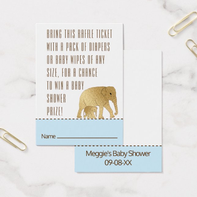 Baby Shower Raffle Biljett Elephant Guld Blue (Kontor)