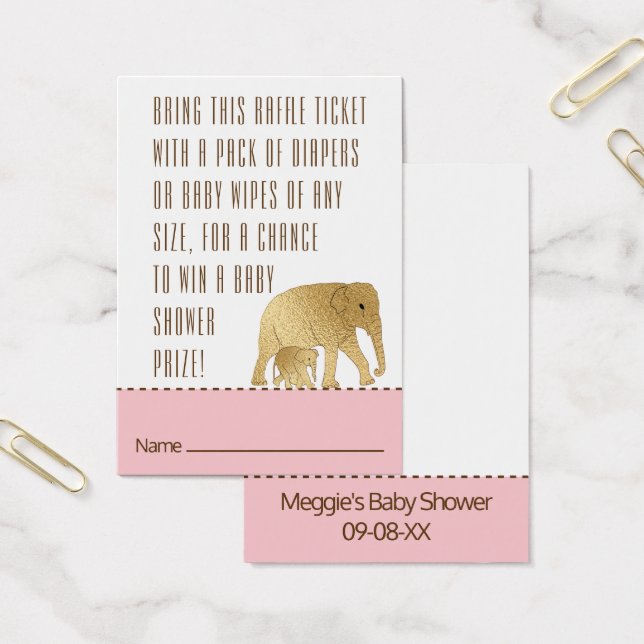 Baby Shower Raffle Biljett Elephant Guld Rosa (Kontor)