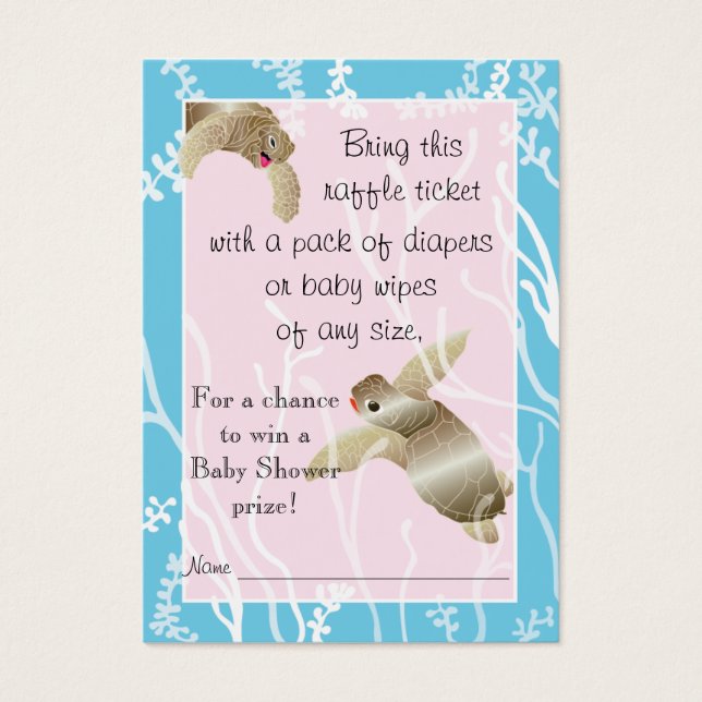 Baby Shower Raffle Biljett/Rosa/Blue Turtle Visitkort (Framsidan)