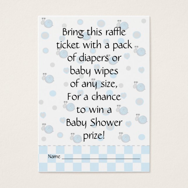 Baby Shower Raffle Biljett/Snips och Snigel Visitkort (Framsidan)