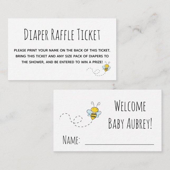 Baby Shower Raffle Biljett Tilläggskort (Fram/baksida)
