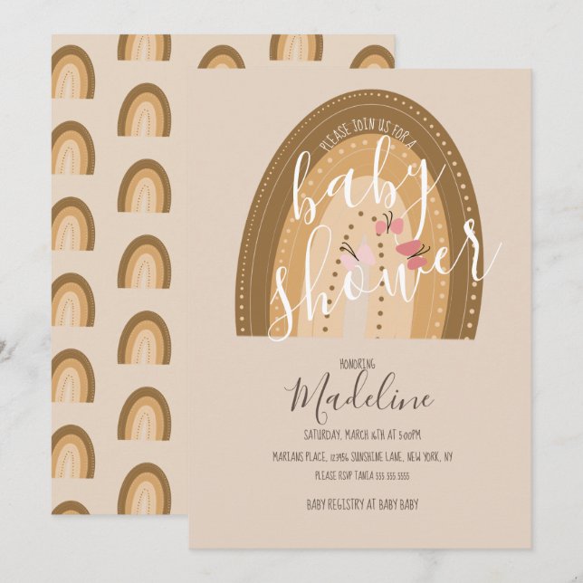 Baby Shower Rainbow Butterflies Bohemian Inbjudningar (Fram/baksida)