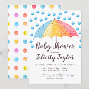 Baby Shower Rainbow Umbrella Inbjudningar