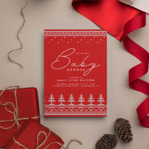 BABY SHOWER Red Sticka Julgran Sweater Inbjudningar