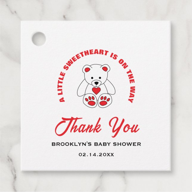 Baby Shower Red White Nalle Little Swehoney Gåvor Etiketter (Framsida)