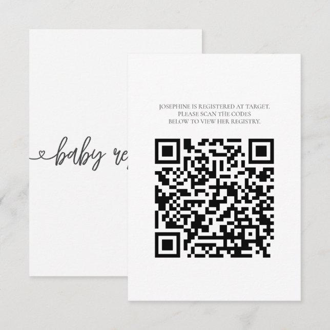 Baby Shower Registry Card with QR Code Minimalist Tilläggskort (Fram/baksida)