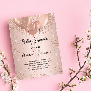 Baby Shower ro guld glitter droppar ballonger flic Inbjudan Vykort