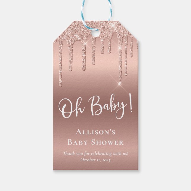Baby Shower Ro Guld Glitter Tack Presentetikett (Framsidan)
