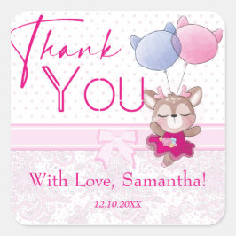 Baby Shower. Rosa Baby Hjort Fyrkantigt Klistermärke