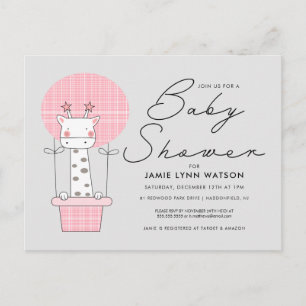 BABY SHOWER Rosa Ballongpostkort med Giraff Vykort