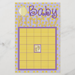 Baby Shower Rosa BINGO "Dots, Rand/Lila, Guld" Flygblad