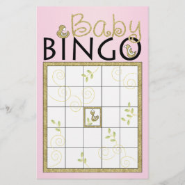 Baby Shower Rosa BINGO "Guld Birds" Flygblad