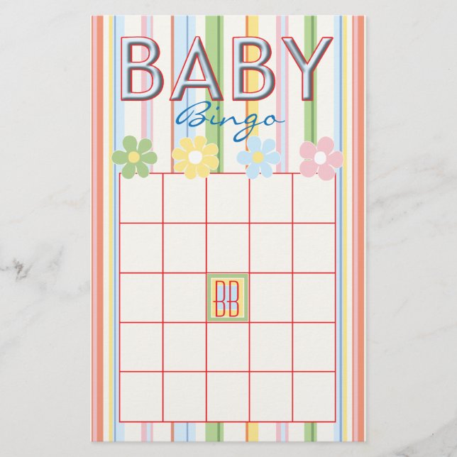 Baby Shower Rosa BINGO "Picnic Blommigt" Flygblad (Framsidan)