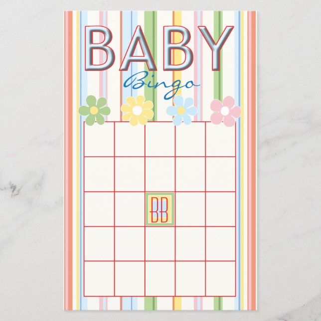 Baby Shower Rosa BINGO "Picnic Blommigt" Flygblad (Framsidan)