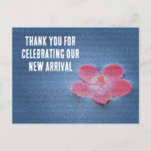 Baby Shower Rosa Blomma Blått Vatten Gäst Tack