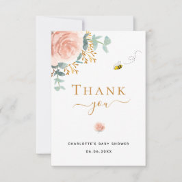 Baby Shower rosa blommigt eucalyptus greenery bi Tack Kort