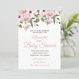 Baby Shower Rosa Blommigt Guld Chic Inbjudningar