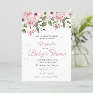 Baby Shower Rosa Blommigt Guld Chic Inbjudningar