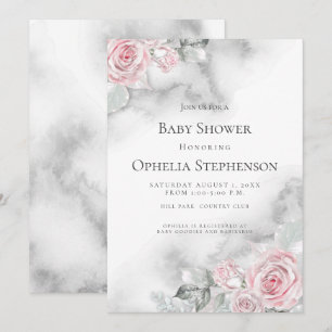 Baby Shower Rosa Blommigt Ro Inbjudningar