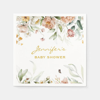 Baby Shower Rosa Blommor Standard Cocktail Pappersservett