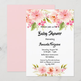 Baby Shower rosa blommor vit flicka Inbjudningar