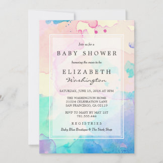 Baby Shower | Rosa Blue & Lila Watercolor Stänk Inbjudningar