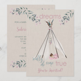 Baby Shower Rosa Boho Tipi DreamCatcher Inbjudningar