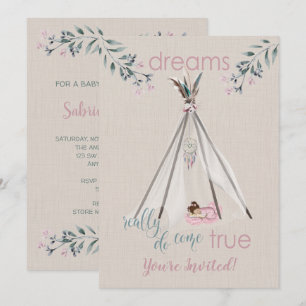 Baby Shower Rosa Boho Tipi DreamCatcher Inbjudningar