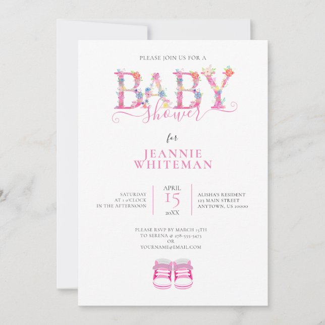 BABY SHOWER, ROSA BOOTY, ROSA BLOMMIGT INBJUDNINGAR (Framsida)