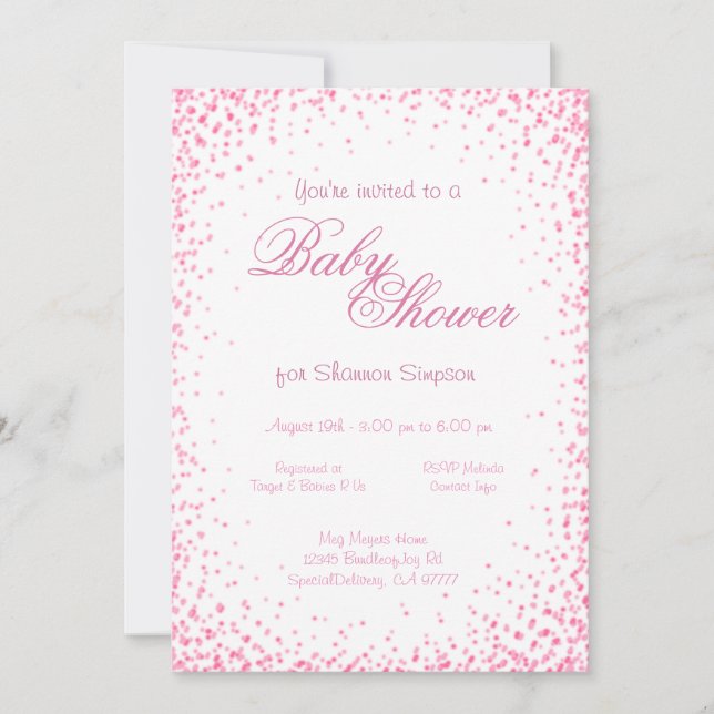 Baby Shower | Rosa Confetti Inbjudningar (Framsida)