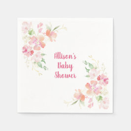 Baby Shower | Rosa Coral Guld Blommigt Pappersservett