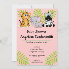 Baby Shower Rosa Cute Animal Safari Jungle Baby Sh Inbjudningar