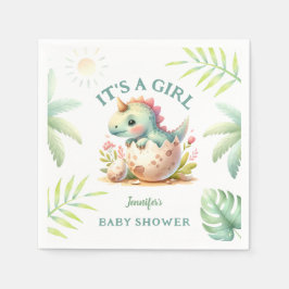 Baby Shower Rosa Dinosaur Girl Pappersservett