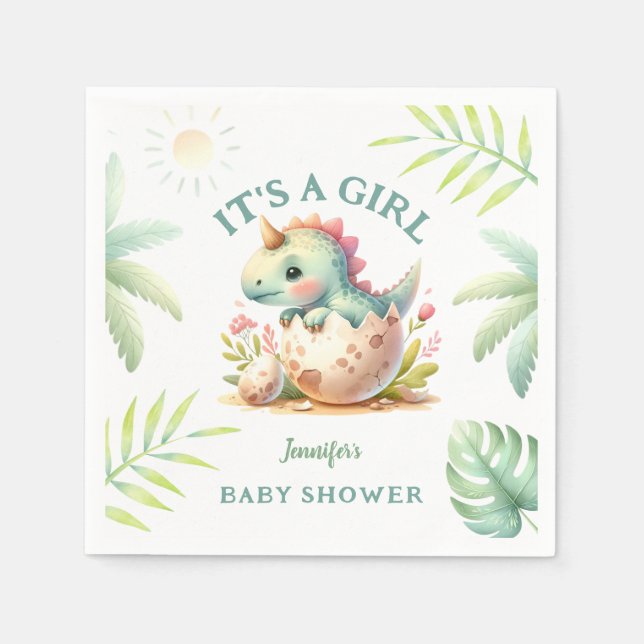 Baby Shower Rosa Dinosaur Girl Pappersservett (Framsidan)