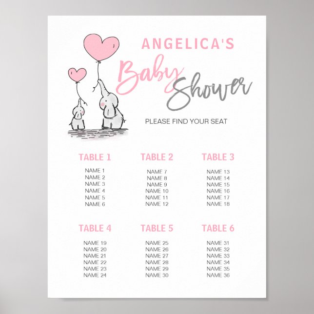 BABY SHOWER Rosa Elephant Girl Seatchema Poster (Framsidan)