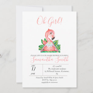 Baby Shower Rosa Flamingo Jungle Watercolor Inbjudningar
