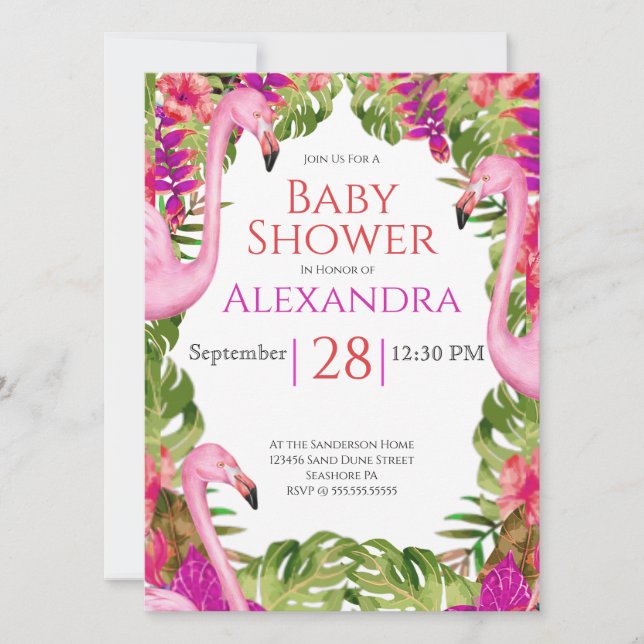 Baby Shower Rosa Flamingo Tropical Wildlife (Framsida)
