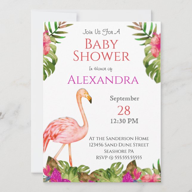 Baby Shower Rosa Flamingo Tropical Wildlife (Framsida)