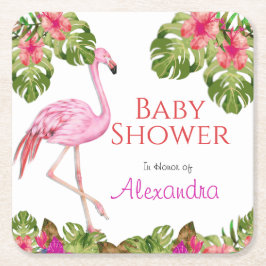 Baby Shower Rosa Flamingo Tropical Wildlife Underlägg Papper Kvadrat