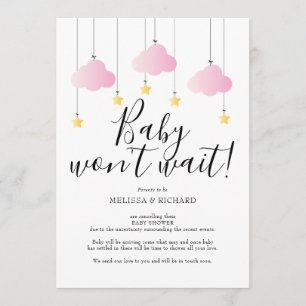 Baby Shower, Rosa flicka Sprinkle Avbokningskort Inbjudningar