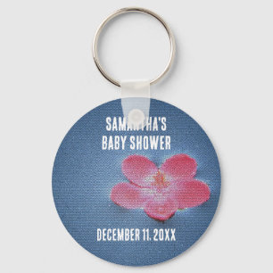 Baby Shower Rosa Flower Blue Vatten Keepsak Nyckelring