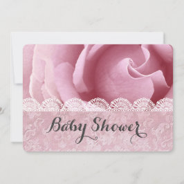 BABY SHOWER Rosa Flowers with Snöre and Damask A06 Inbjudningar