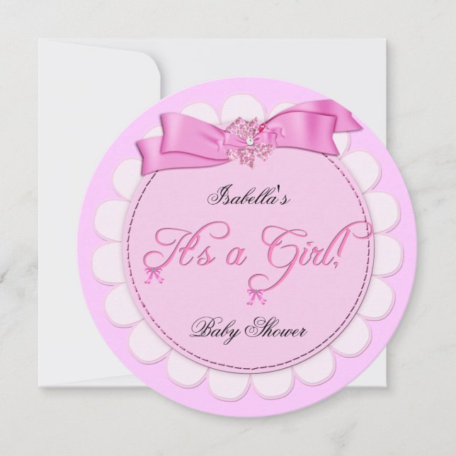 Baby Shower Rosa Girl Cute Girl Inbjudningar (Framsida)