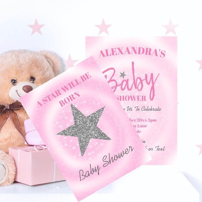 Baby Shower Rosa Girl Cute Star är född Inbjudningar (Skapare uppladdad)